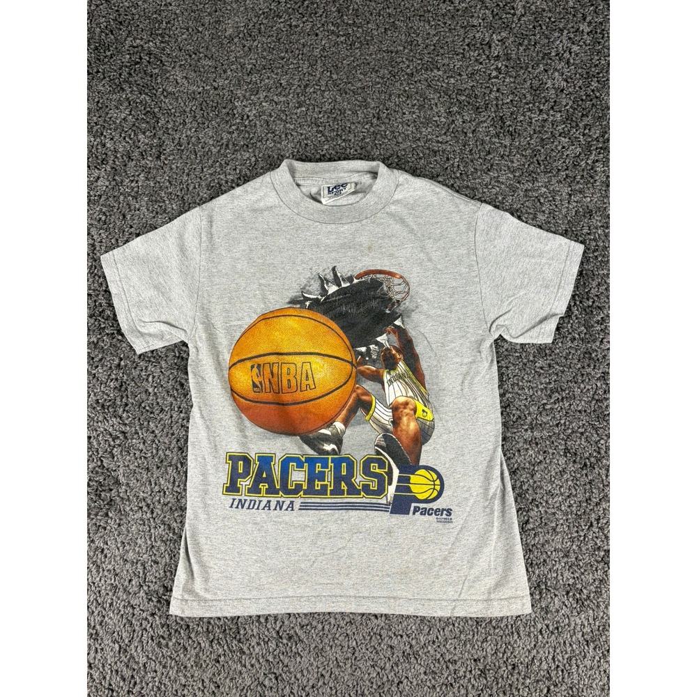 Vintage 90s Indiana Pacers Lee Sport Graphic T-Shirt Kids Medium Gray NBA